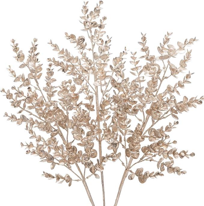 Hollyone 20 Pcs Glitter Christmas Tree Picks and Sprays Artificial Eucalyptus Branches 13" Blue Eucalyptus Leaves Picks Stems for Christmas Tree DIY Garland Wreath Crafts Home Decoration