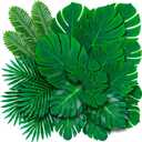 Decopom Artificial Palm Leaves 60-108 Pack - 6 Kinds Large Small Green Fake Palm Leaf with Stems for Safari Jungle Hawaiian Luau Party Table Decoration Wedding Birthday