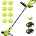 12-inch 20V Cordless String Trimmer with Fast Charger, 2 X 2.0Ah Battery Powered with Auto Line Feed, Lawn Edger with 8 Pcs Grass Cutter Spool Line and 2 Spool Cap (Green)