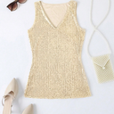 7th Element Womens Fully Lined Sequin Tank Top, Sparkly Glitter V-Neck Camisoles for Concert, Disco, Party & Vegas (Medium, Champagne Gold)