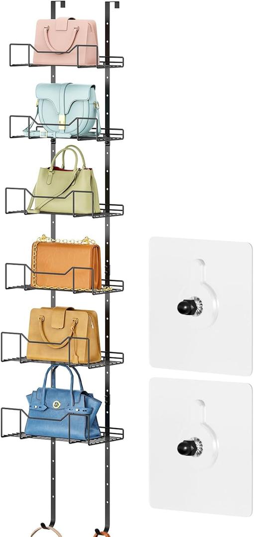 Over The Door Purse Organizer Metal 6 Tiers, Purse Storage for Closet, Hangbag Hanger for Wall, Door Organizer Hanging, Bag Hanger and Holder for Closet, for Bathroom, Pantry