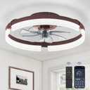 LEDIARY Ceiling Fans with Lights and Remote, 19.7 Inch Low Profile Ceiling Fan, 6 Speeds, Reversible, Dimmable Flush Mount Fan Light,Modern Ceiling Fan with Light for Bedroom, Brown