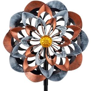 VEWOGARDEN 360° Outdoor Metal Wind Spinners Kinetic Wind Sculptures & Spinners for Yard Garden Lawn Patio Decorations, Gray & Bronze
