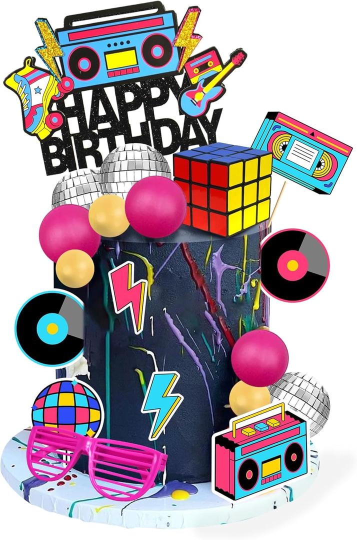 20 PCS 80s 90s Cake Toppers Retro Hip Hop Cake Decorations for Born in the 80's 90s Decade Throwback Decorations Supplies (style 1)