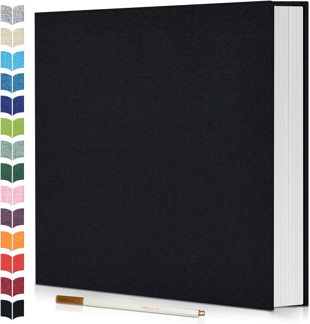 Photo Album Self Adhesive Scrapbook,Large Photo Book for 4x6,5x7,8x10 Pictures,DIY Album for Baby Wedding Family Travel Birthday,with Metallic Pen and Scraper (Black)