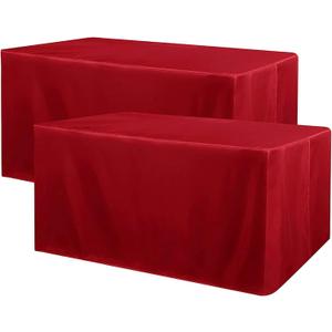 Fitted Tablecloth for 72" x 30" Rectangle Tables - Water Resistant Washable Rectangle Table Covers for Wedding, Banquet and Trade Shows, 2 Pack, 6FT, Red