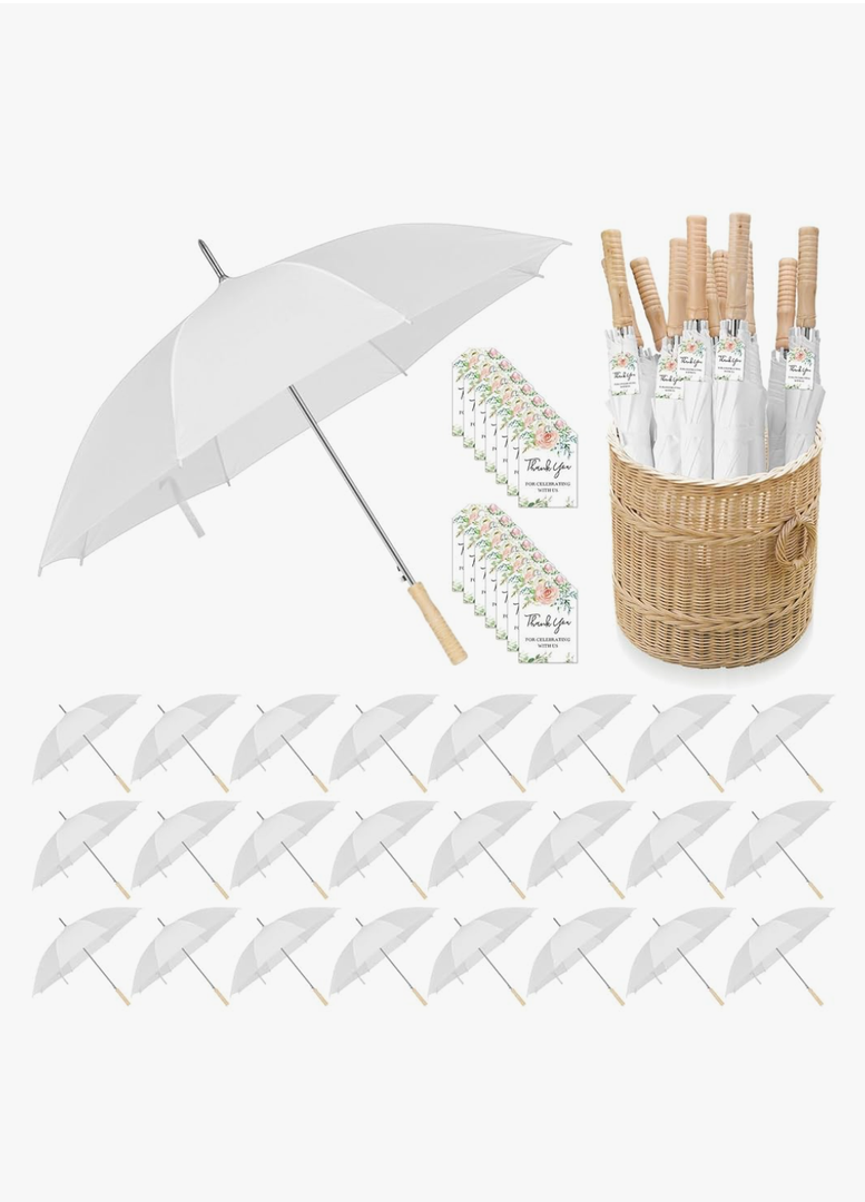 14 Pcs Wedding Umbrellas Bulk, 41 Inch Wedding Stick Umbrellas with Wooden Handle Large Canopy Windproof Rain for Bride Groom Bridal Shower Party Decor