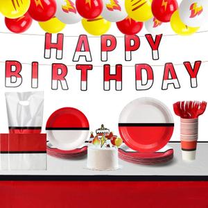 Birthday Party Supplies Kit,188Pcs Anime Themed Disposable Tableware Kit with Plates, Napkins Cups Forks Tablecloth Banner Balloons & Gift bags, Cartoon Birthday Decorations Set for 24 Guests