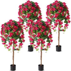 Giegxin 4 Pcs 4 ft Bougainvillea Artificial Tree with Flowers for Outdoors Tall Fake Bougainvillea Tree in Plastic Pot for Outdoor Indoor Home Office Wedding Decor