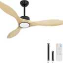 52 inch Ceiling Fans with Lights and Remote, 3 Natural Wood Blades, Modern Indoor/Outdoor Ceiling Fan for Living Room Bedroom Farmhouse Patio, 6 Speeds, Dimmable, Noiseless Reversible DC Motor