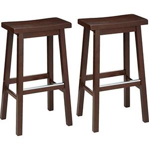 Amazon Basics 29" Barstool, Solid Wood Saddle-Seat, Height Kitchen Island Barstool, Set of 2, Walnut Finish