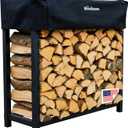 Woodhaven Black 4 Foot - Heavy Duty Made In USA - Indoor Outdoor - 1/4 Cord Firewood Storage Log Rack With Seasoning Cover Combo Set - Metal Log Storage - 48 x 48