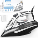 Steam Iron for Clothes Rapid Heating, 1700W Iron with Non-Stick Ceramic Soleplate, 3-Way Auto-Off, Burst of Steam, Self-Cleaning, 14.07oz Water Tank Ironing Clothes for Home, Grey ( Missing cup)