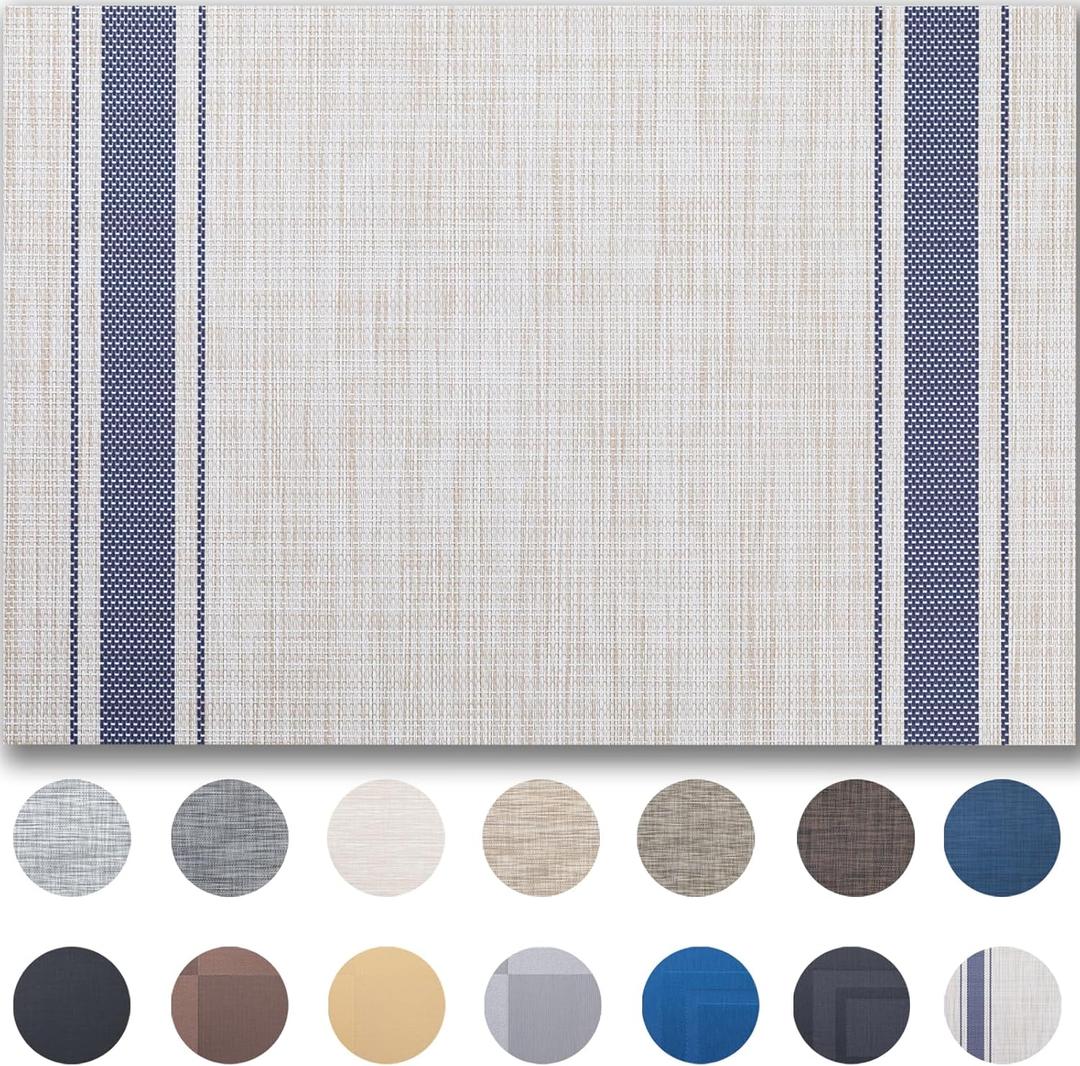 Placemats Set of 12 - Easy Clean Woven Vinyl Placemats for Dining Table, Indoor/Outdoor Place Mats, Washable PVC Table MatsBlue Skyline
