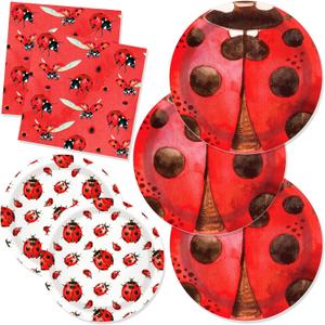 CC HOME Ladybug Birthday Paper Plates Napkins Coccinella Insect Disposable Tableware Set Party Supplies Ladybird Theme Dinnerware Serves 24 Guests for Audlts Kids Baby Shower Birthday 88PCS