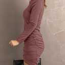 AUXDIO Women Bodycon Long Sleeve Dresses Casual V Neck Ruched Wrap 2026 Spring Fall Party Club Mini Dress (L)