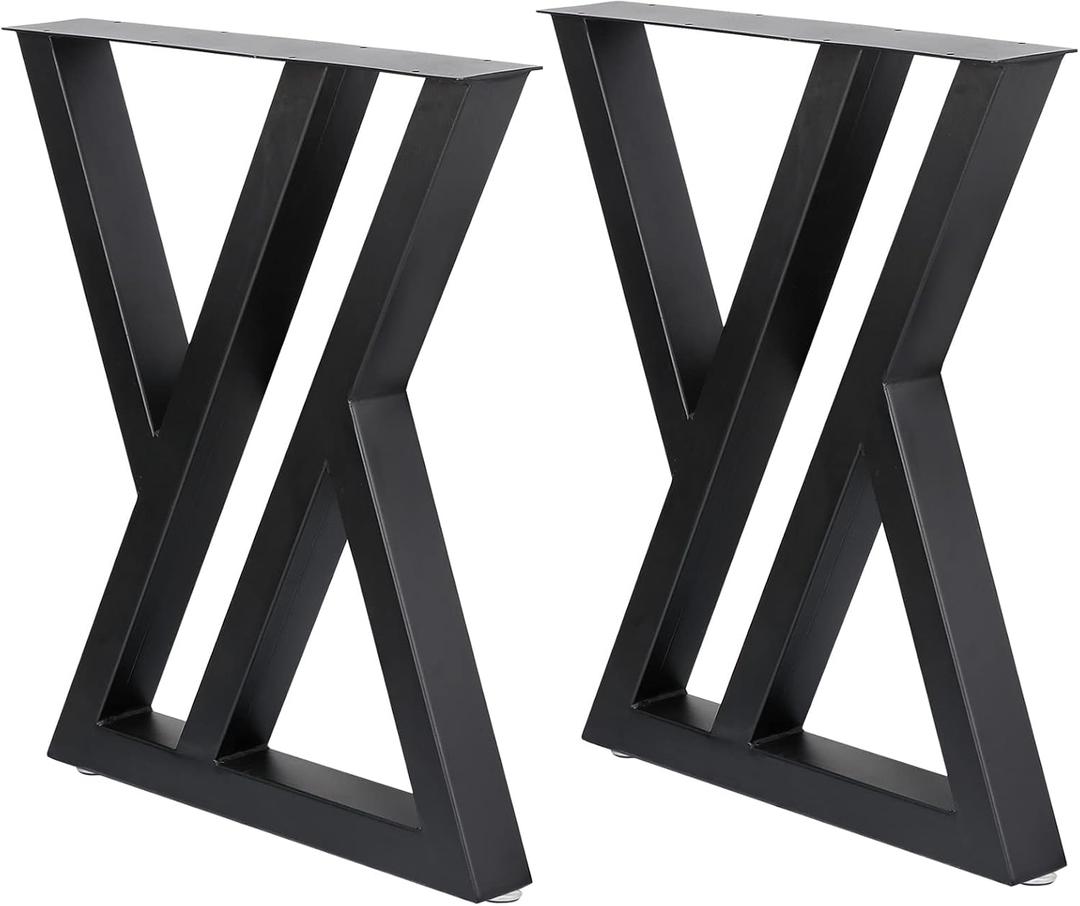 Table Legs Metal 2 PCS, Black Steel Table Legs 28" H x 24" W, Heavy Duty and Stable for DIY Tables, Desks, and Bench