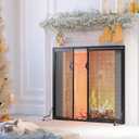 Kingson Fireplace Screen with Magnetic Doors, 2-Pannel Handcrafted Solid Wrought Iron Decorative Mesh Classic Fire Spark Guard Black 35" D x 11" Wx 28" H