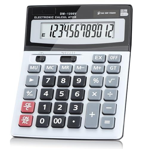 Desktop Calculator 12-Digit with Extra Large LCD Display, Big Buttons for Accounting & Office/School/Home Use - Dual Power (Solar/Battery)