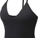 YEOREO Women's Impact Halter Tank Top Strappy Padded Halter Open Back Deep V Neck Built-in Bra Workout Gym Crop Tops (Large, Black)