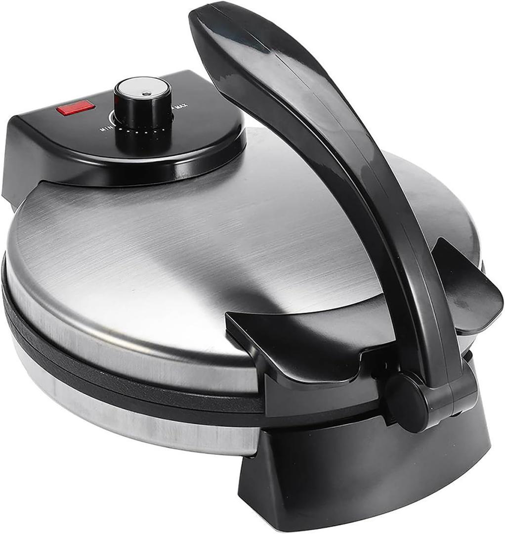 Electric Roti Maker, 12 Inch Automatic Tortilla Machine, with Indicator Lights, Adjustable Temperature, Double-Sided Heating, Electric Tortilla for Quesadilla, Cooker (One Size, Silver)