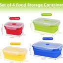 4 Collapsible Silicone Food Storage Containers,Kitchen Stackable Leftover Bento Lunch Meal Box with Plastic Airtight Lids, Leak-proof Camping Food StorageMicrowave Dishwasher Freezer Safe