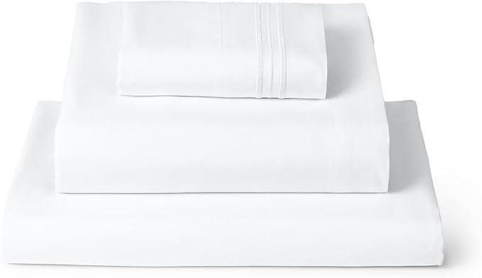 Mellanni Twin XL Sheets Set - 3 PC Iconic Collection Bedding - Hotel Luxury, Extra Soft, Cooling Bed Sheets - Wrinkle, Fade, Stain Resistant (Twin Extra Long, White)
