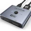 Vilcome DisplayPort Switch 8K Splitter, Plug & Play, One-Button Switching, Bidirectional Display Port Switcher Box 2 in 1 Out/ 1 in 2 Out, 8K@60Hz, 4K@120Hz, 1080P@240Hz for PC Monitor Laptop (Gray)