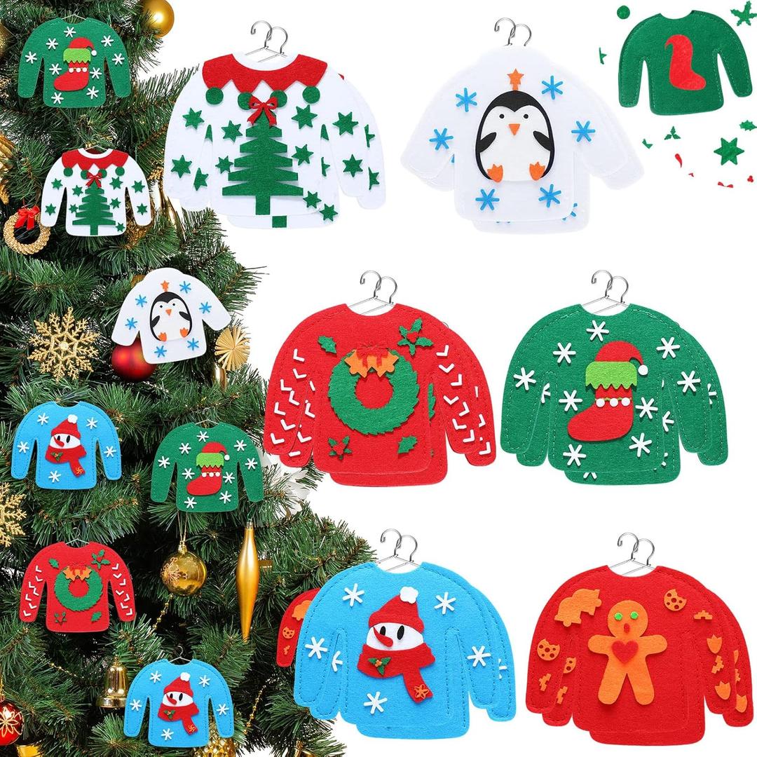 Yinder 12 Pcs Ugly Sweater Ornaments DIY Christmas Ugly Sweater Tree Ornament Crafts with 12 Metal Hanger Kits for Holidays Christmas Party Decorations Supplies