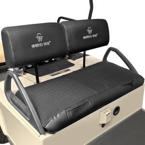 Golf Cart Seat Covers with Pockets for Club Car DS Pre-2000 Front Standard Seat Cushion,Cooling Mesh Fabric and Vinyl Leather Club Car Seat Covers,No Stapler Needed Replacement Front Seat Cover(Black)