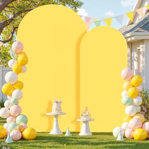 Yellow Arch Backdrop Cover, Set of 2 Spandex Fitted Stretchy Arch Stand Covers, 2-Sided Round Top Chiara Backdrop Cover for Birthday Party Ceremony Banquet Baby Shower Anniversary Decoration