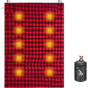 Heated Sleeping Bag pad, Heated Sleeping Bag Liner, 5 Heating Zones, Multi USB Power Supported, Operated by Battery Power Bank or Other USB Power Supply, Compact Bag Included. (Red Flannel-double)