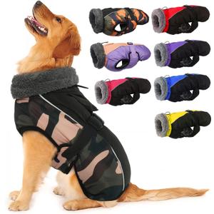 IECOii Extra Warm Dog Coat - Reflective Adjustable Jacket With Buckle Fleece Turtleneck for Cold Weather - Soft Winter Coat for- Green Camo Large (Chest:20.9-24.4 in)