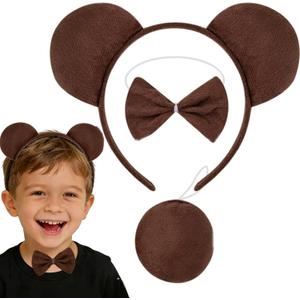 4 x Kirei Sui Funny Bear Costume Set with Ears Headband Bow Tie Tail Halloween Dress Up for Kids & Adults