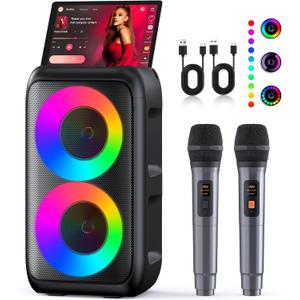 Karaoke Machine, Portable Bluetooth Speaker with 2 Wireless Karaoke Microphones, Karaoke Machine for Adults Kids with PA System,Stage Monitors Support TWS/TF/USB/AUX for Home Party Stage,Xmas Gifts (Black)