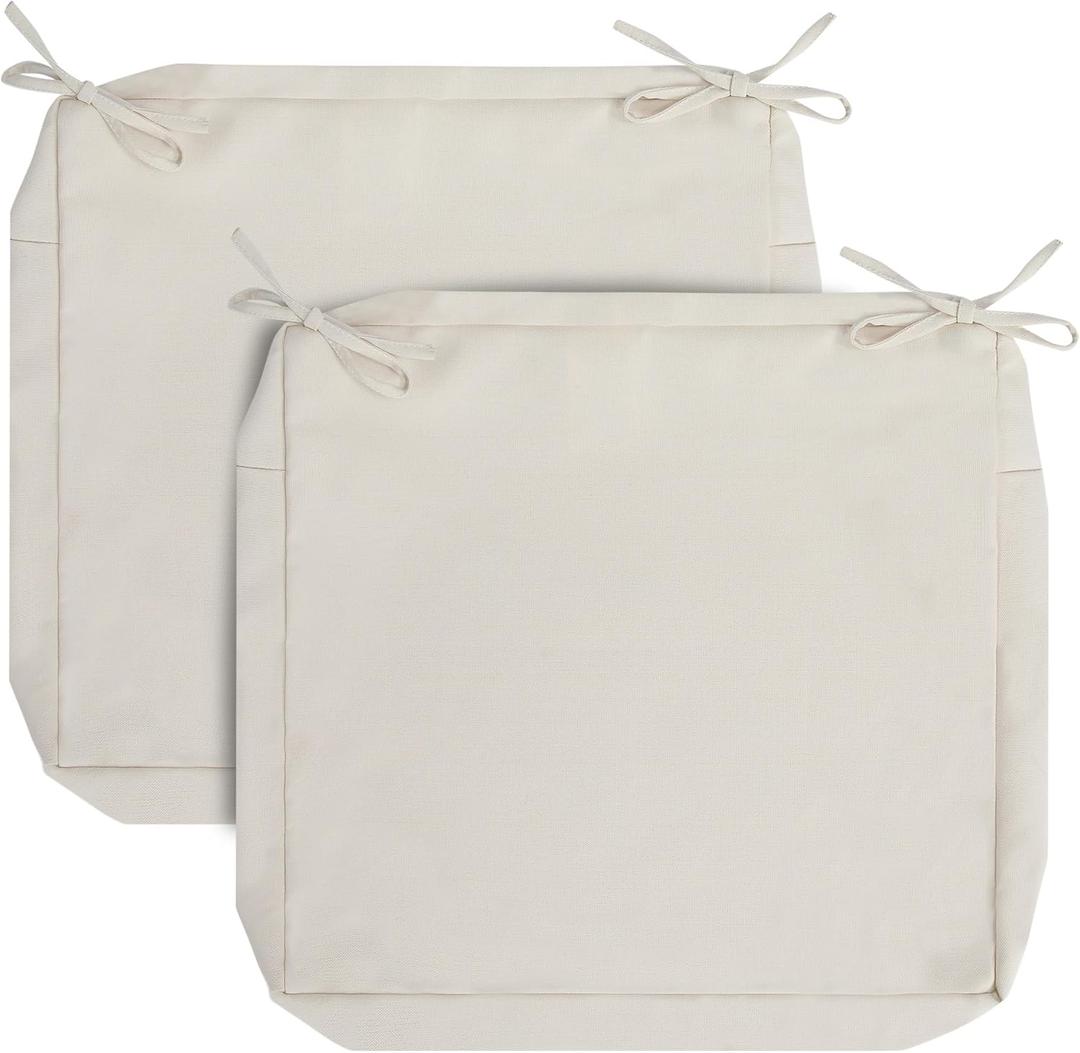 FUNHOME Outdoor Chair Cushion Covers 2 Pack, No Insert! Patio Cushion Covers Replacement 20" x 18" x 4", Water Resistant Patio Chair Cushion Slipcovers, Cream White(Covers ONLY)