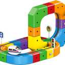 Electric Train Set, Flexible Track Fusion Train Set, DIY Race Car Track Building Kits with Train and Traffic Signs, for 4-10 Year Old Boys Girls Christmas Birthday Party Gifts (51pcs)