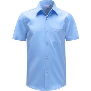 Boys Stretch Wrinkle Free Dress Shirts Button Down Shirt Short Sleeve Formal School Uniform Shirts, Size 14