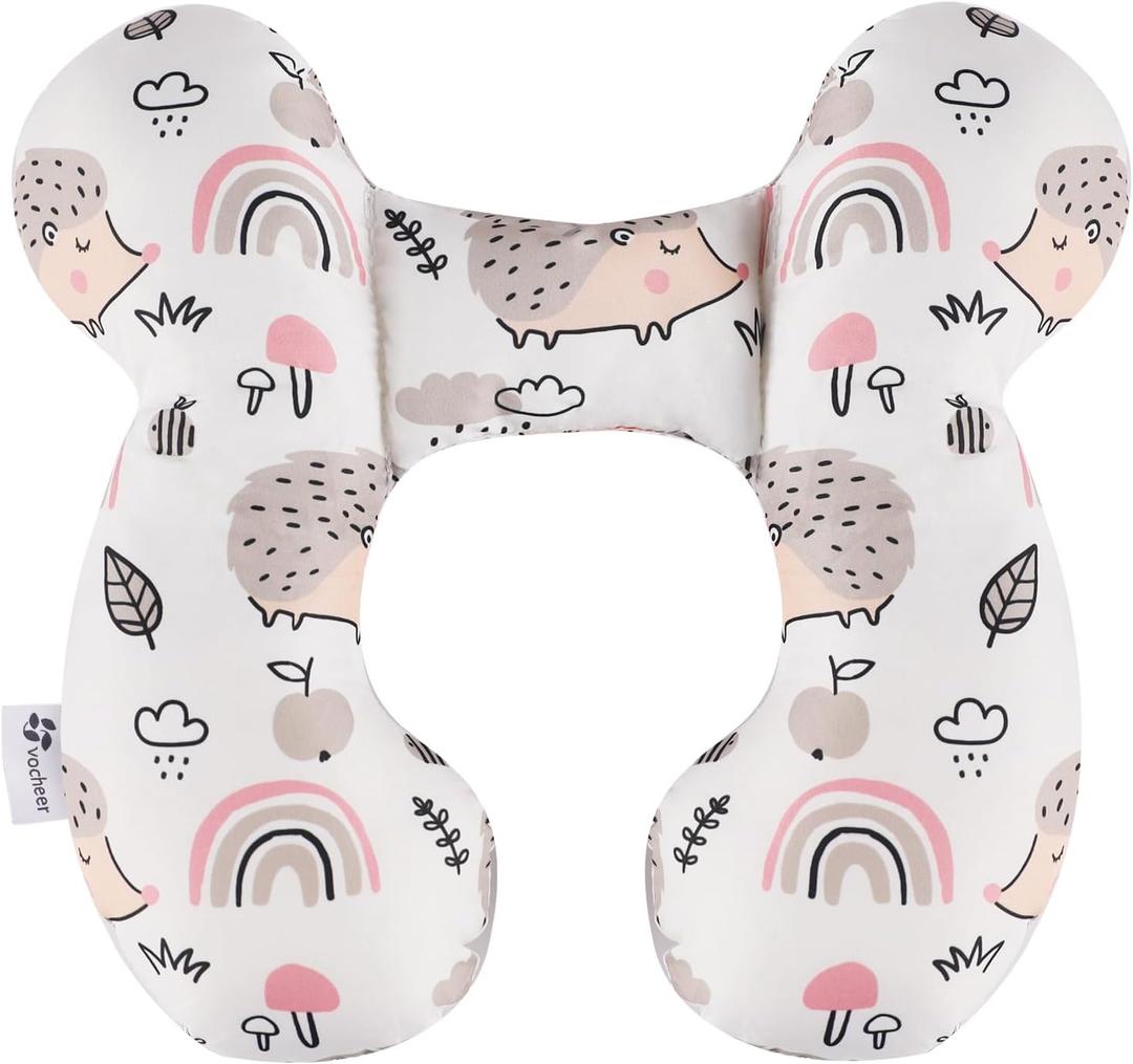 vocheer Baby Travel Pillow(Upgraded), Head and Neck Support Pillow for Pushchair, Car Seat,Stroller, Bouncer, Cotton, Hedgehog
