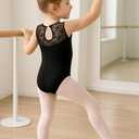 Girls Lace Cap Sleeve Dance Leotard for Ballet, Toddler Big Little Girls Gymnastics Dancewear (Black, XXL)