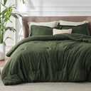 Bedsure 100% Washed Cotton Duvet Cover Queen Size - Forest Green Minimalist Cotton Duvet Cover Linen Like for All Seasons - GentleSoft™ Plain Simple Bedding, 3 Pieces (Forest Green, Queen, 90"x90")