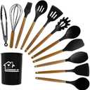 Silicone Kitchen Tool Set, 12 Pieces, Spoons, Spatulas, Tongs (Black), 12pcs