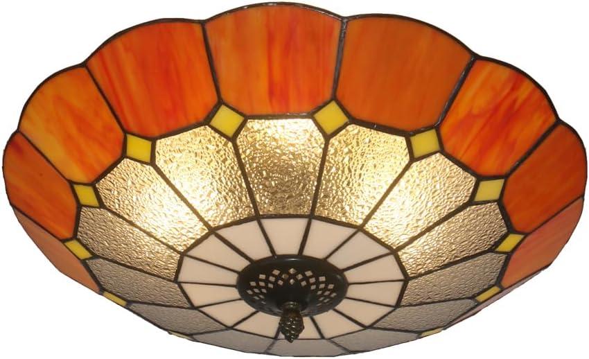 Tiffany Style Ceiling Light 16 Inch 3-Lights Vintage Pendent Stained Glass Flush Mount Ceiling Light Chandelier Lighting Fixtures for Bedroom Dining Room Living Room (Orange 16 Inch)