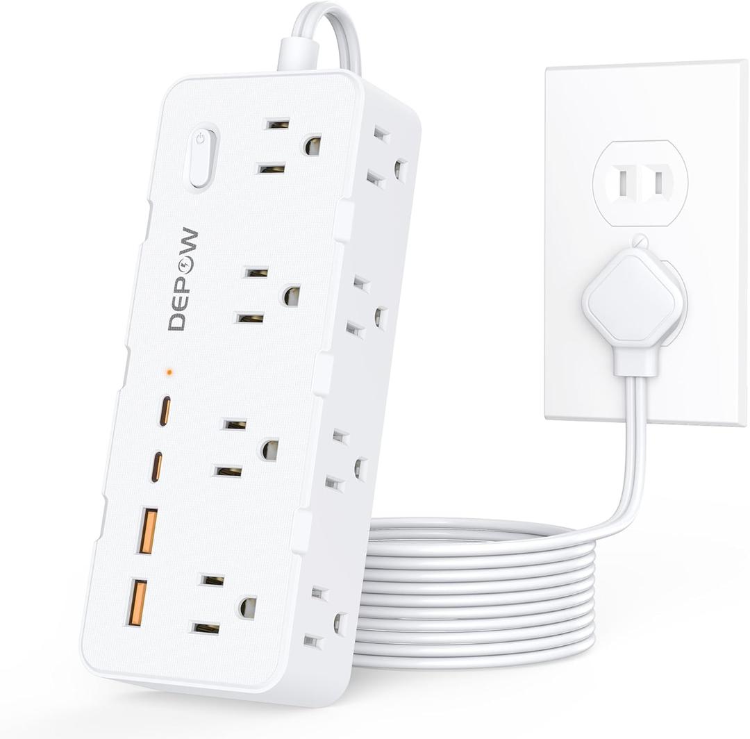 DEPOW 2 Prong Power Strip, 2 to 3 Prong Outlet Adapter with 8 AC & 4 USB Ports (2 USB C), 5FT Extension Cord, 1700J Two Prong Surge Protector, Wall Mountable, Ideal for Old House Non-Grounded Outlets (White)