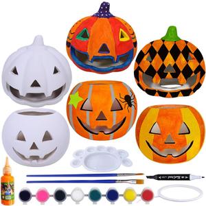Winlyn 6 Sets DIY Ceramic Pumpkins Jack-o'-Lanterns Figurines Paint Craft Kit Unpainted Bisque Ceramics Pumpkins Ready to Paint for Kids Classroom Art Project Fall Gift Favors Halloween Party Decor