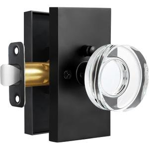 Glass Door Knobs Interior Privacy Crystal Door Knobs with Lock for Bedroom Bathroom, Matte Black (Privacy 1 Pack)