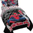 Jay Franco Kids Comforter Set Includes Sheets and Pillow Covers - Soft and Cozy Bed Set for Stylish Room Decor, Black - Spiderman, 5 Piece Twin Bedding