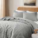 Grey King Size Quilt Bedding Sets with Pillow Sham, Summer Lightweight Soft Bedspread Coverlet, Farmhouse Country Textured Quilted Blanket Thin Comforter Bed Cover , 3 Pieces, 104x90 inches