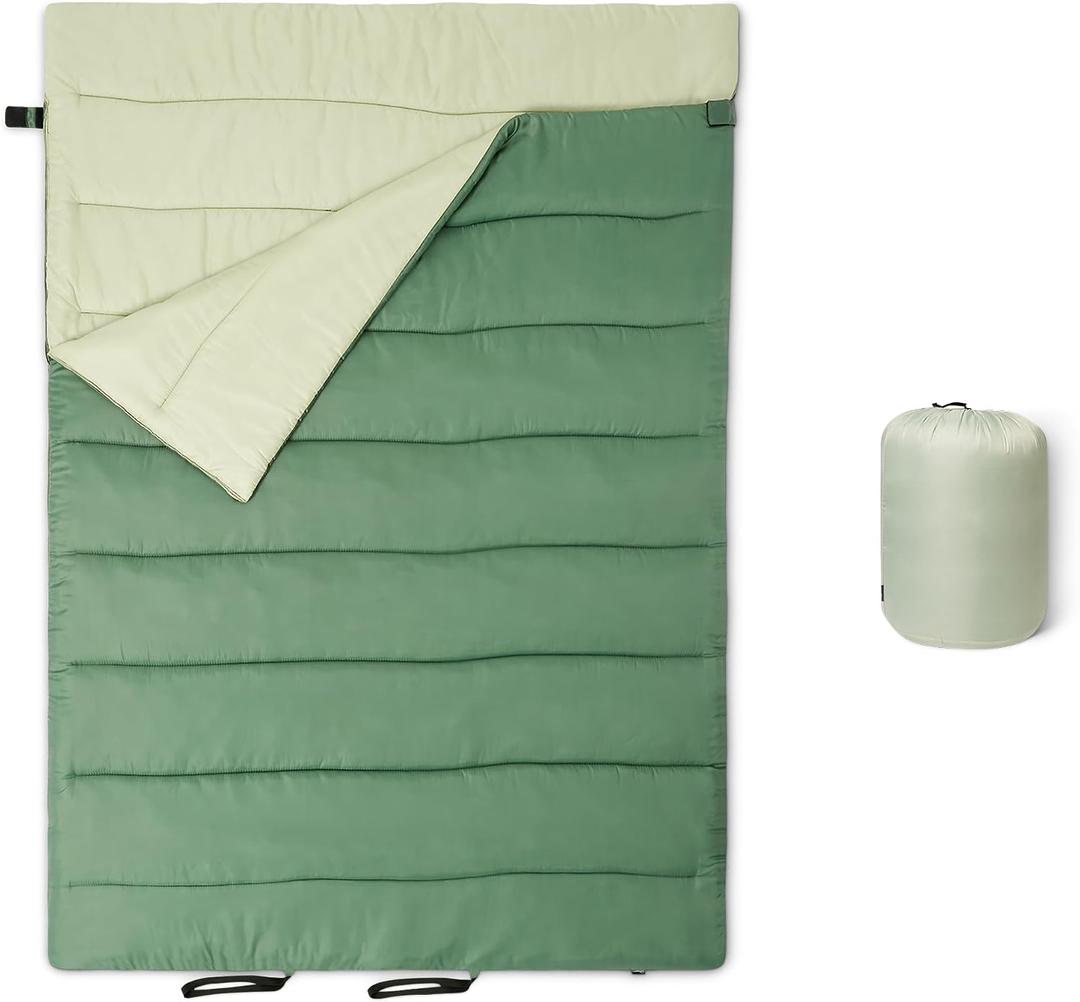 Amazon Basics Sleeping Bags for Adults, Camping Essentials, 3 Season Warm & Cool Weather, 2 Person