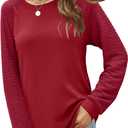 Aifer Womens Long Sleeve Shirts Crew Neck Casual Tops Fashion Loose Fit Trendy Tunic Outfits Clothes (Red, S)